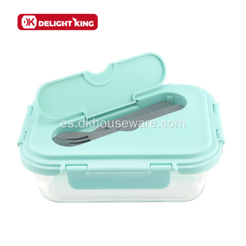 Bento de vidrio de borosilicato apto para microondas escolar con cubiertos